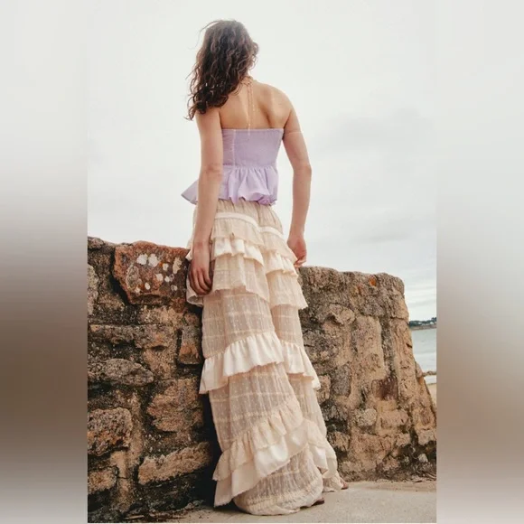 Free People Belle Ruffle Pants in Ivory - Picture 3 of 13